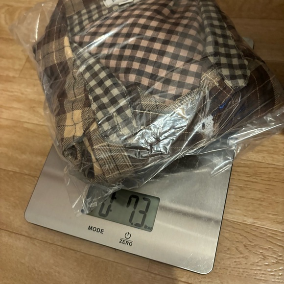 POL Oversized Brown Plaid Shirt Tunic Fall Boho Lace Detail Button Up Small S - Picture 8 of 9